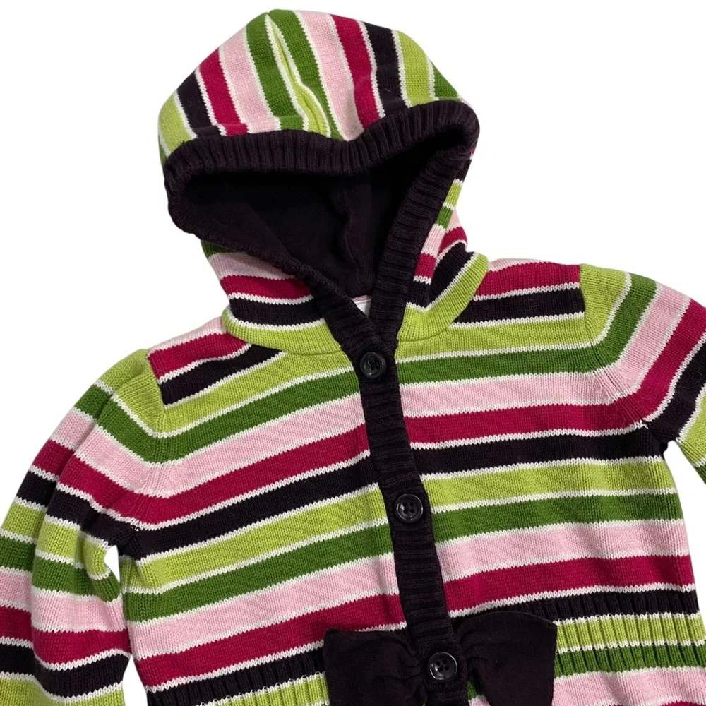 GYMBOREE Sweater Cardigan Button Up Hoodie Size 7/8 Pink Green Knit Warm